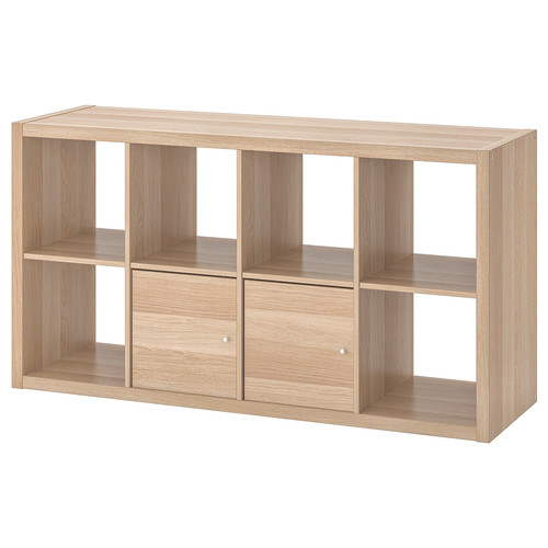 KALLAX Shelving unit with doors, white stained oak effect, 147x77 cm