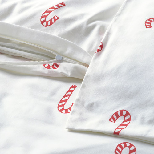 LÖVSÅNGARE Duvet cover 1 pillowcase for cot, candy cane pattern, 110x125/35x55 cm
