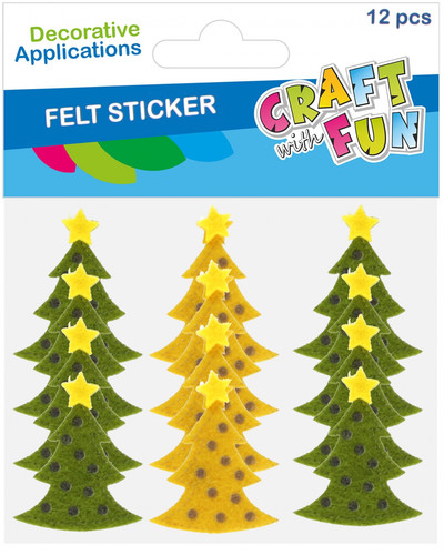 CRAFT WITH FUN Felt Christmas Tree Shapes, Green/Yellow, 12 pcs