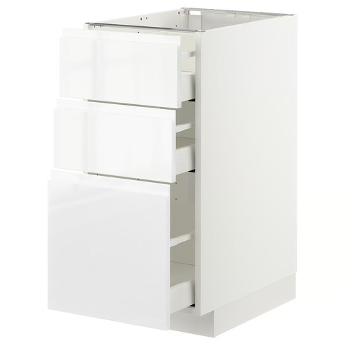 METOD/MAXIMERA Base cabinet with 3 drawers, High-gloss, white, 40x60 cm