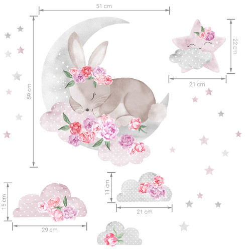 Wall Sticker Set - Sleeping Rabbit Pink