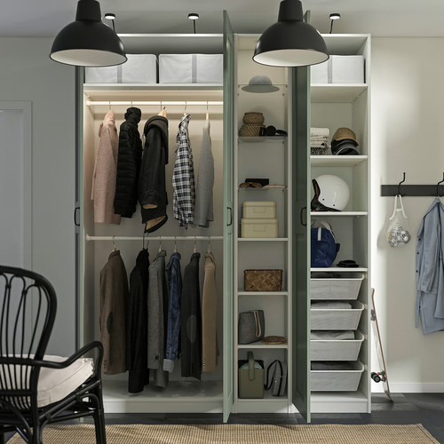 PAX / GRIMO Wardrobe combination, white grey-green/white, 185x60x236 cm