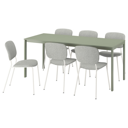 VIHALS / VIHALS Table and 6 chairs, green/white Tibbleby beige-grey, 120/180x74 cm