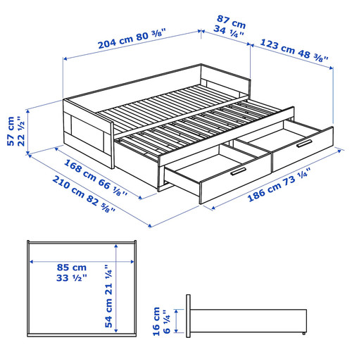 BRIMNES Day-bed w 2 drawers/2 mattresses, grey/Åfjäll firm, 80x200 cm