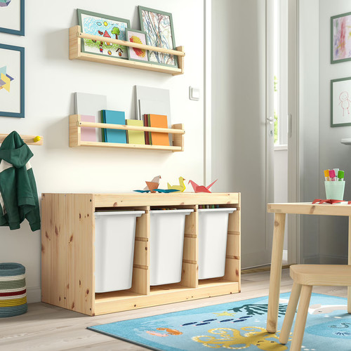 TROFAST Storage combination with boxes, light white stained pine/white, 93x44x52 cm