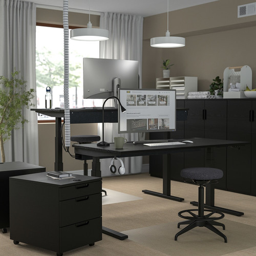 MITTZON Desk sit/stand, electric black stained ash veneer/black, 160x80 cm
