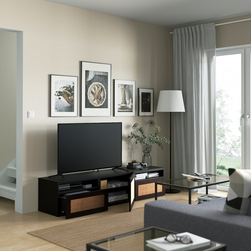 BESTÅ TV bench with drawers and door, black-brown/Studsviken oak veneer, 180x42x39 cm