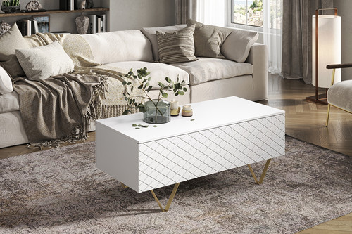 Coffee Table with Storage Scalia 120, matt white/gold legs