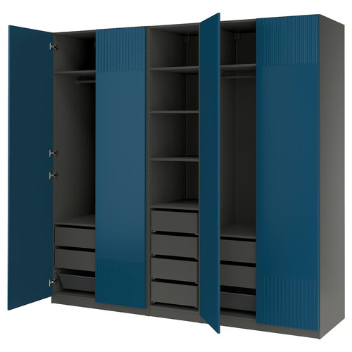 PAX / FYRUDDEN Wardrobe combination, dark grey/blue, 250x60x236 cm