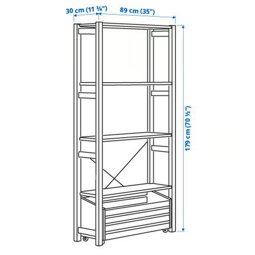 IVAR Shelving unit with storage box, pine, 89x30x179 cm