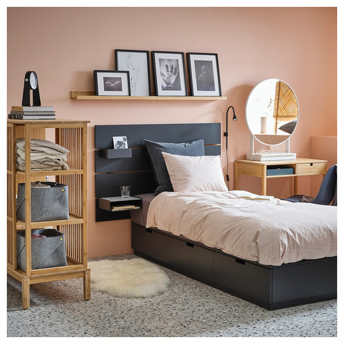 NORDLI Bed frame with storage and mattress, with headboard anthracite/Åkrehamn firm, 90x200 cm