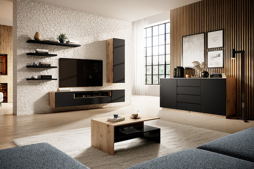 Wall-mounted TV Cabinet Loftia, artisan/matt black