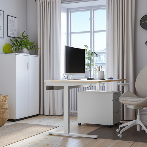 MITTZON Desk, birch veneer/white, 140x60 cm