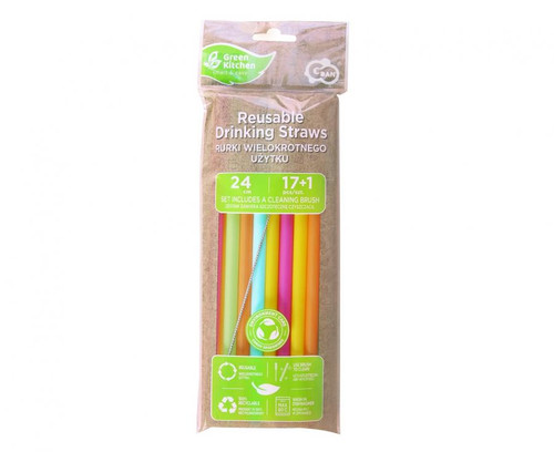 Reusable Drinking Straws Colours 9x240mm 17pcs + Brush