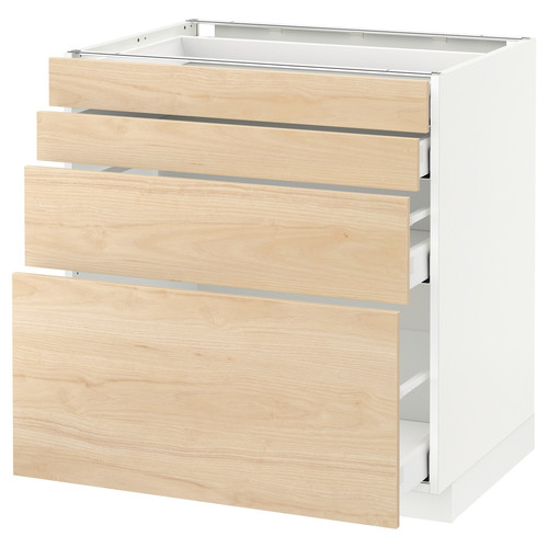 METOD / MAXIMERA Base cabinet with 4 drawers, white, Askersund light ash effect, 80x60 cm