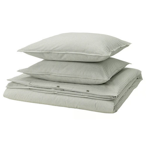 SOLFIBBLA Duvet cover and 2 pillowcases, white green/stripe, 200x200/50x60 cm