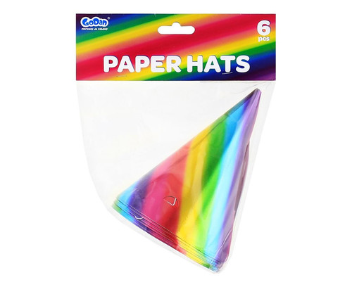Paper Party Hats 6pcs, metallic rainbow
