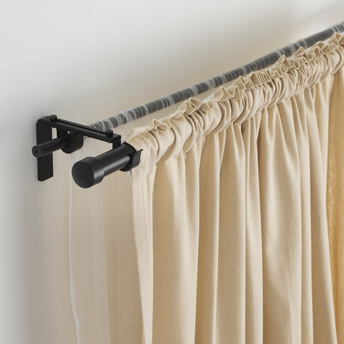 HUGAD Curtain rod, black, 210-385 cm