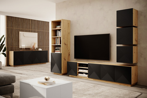 TV Cabinet Asha 200 cm, artisan/matt black