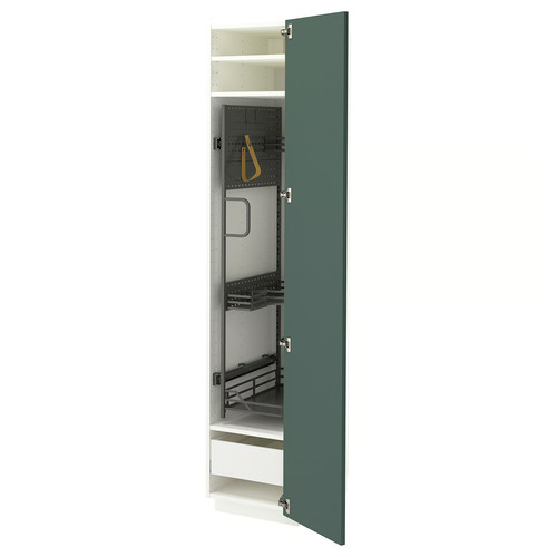 METOD/MAXIMERA High cabinet with cleaning interior, white/Aspudden dark grey-green, 40x60x200 cm