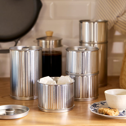 BETTHAJ Tin with lid, for coffee/tea/silver-colour, 1.3 l