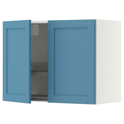 METOD Wall cabinet w dish drainer/2 doors, white/Lerhyttan blue, 80x60 cm