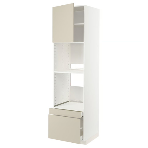 METOD / MAXIMERA Hi cab f ov/combi ov w dr/2 drwrs, white/Havstorp beige, 60x60x220 cm