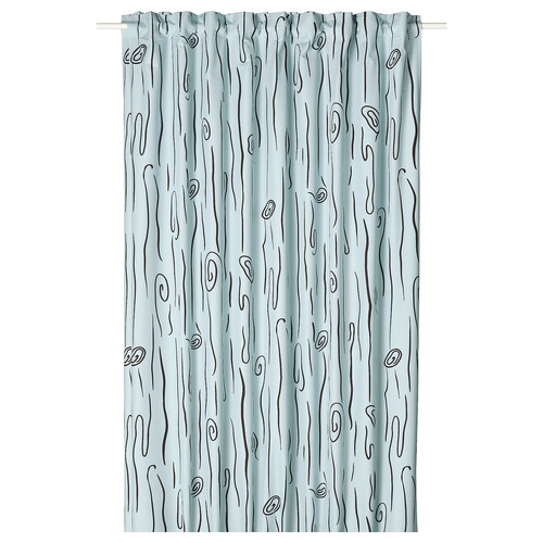 MURLAVSMAL Block-out curtain, 1 piece, light blue black/wood pattern, 270x250 cm