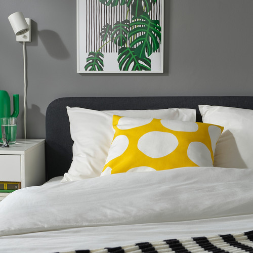 BLÅMUNKAR Cushion cover, yellow/white/dot pattern, 50x50 cm