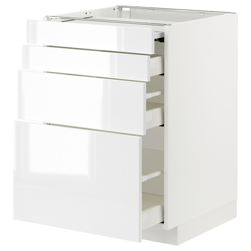 METOD / MAXIMERA Bc w pull-out work surface/3drw, white/Ringhult white, 60x60 cm