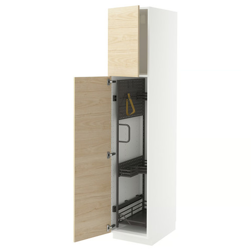 METOD High cabinet with cleaning interior, white/Askersund light ash effect, 40x60x200 cm