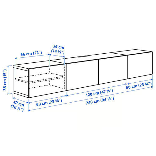 BESTÅ TV bench with doors, white/Lappviken walnut effect, 240x42x38 cm