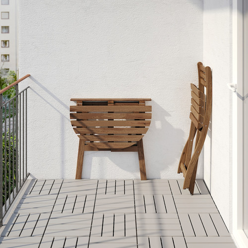 ASKHOLMEN Table for wall+1 fold chr, outdoor, light brown stained/Frösön/Duvholmen dark beige-green