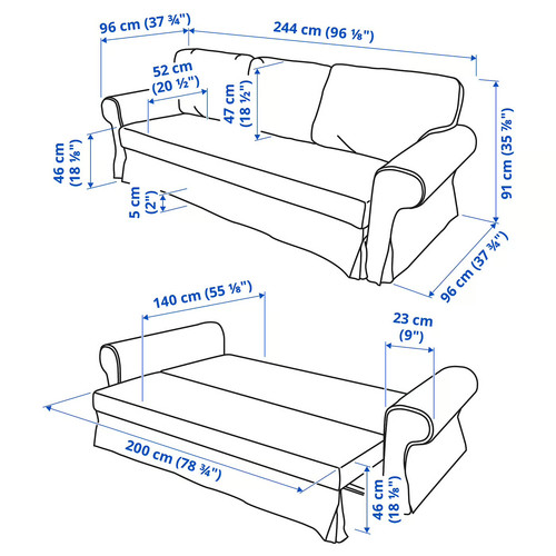VRETSTORP 3-seat sofa-bed, Kilanda light beige