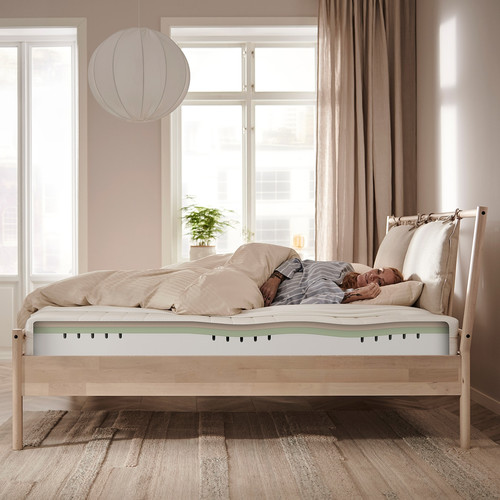 HEMNES Bed frame with mattress, white stain/Åkrehamn medium firm, 90x200 cm