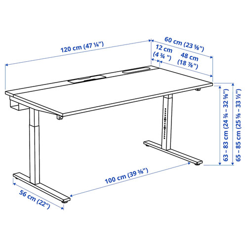 MITTZON Desk, white/black, 120x60 cm
