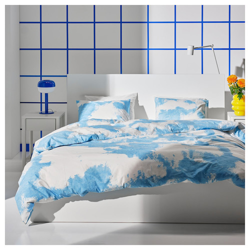 ÄNGSVITVINGE Duvet cover and 2 pillowcases, blue/white, 200x200/50x60 cm