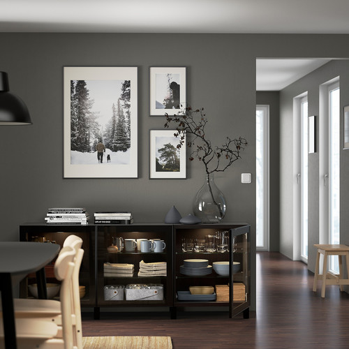 BESTÅ Storage combination with doors, black-brown, Glassvik black, clear glass, 180x40x74 cm