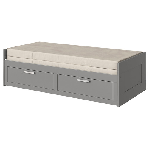 BRIMNES Day-bed w 2 drawers/2 mattresses, grey/Vannareid firm, 80x200 cm