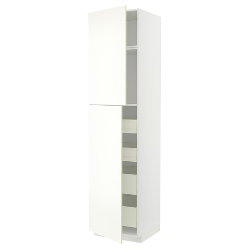 METOD / MAXIMERA Hi cab w 2 doors/4 drawers, white/Vallstena white, 60x60x240 cm