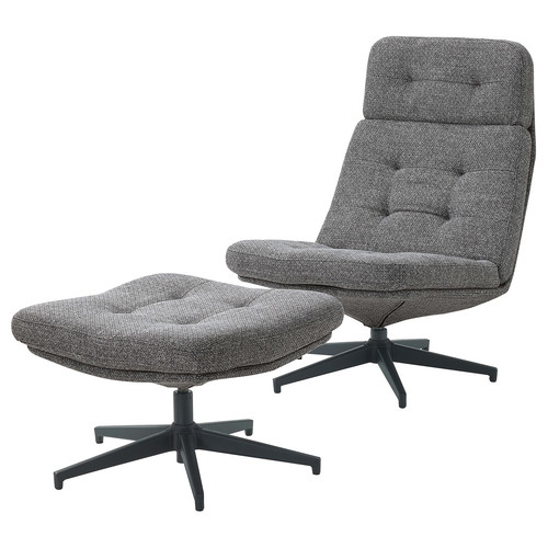 HAVBERG Armchair and footstool, Lejde grey/black