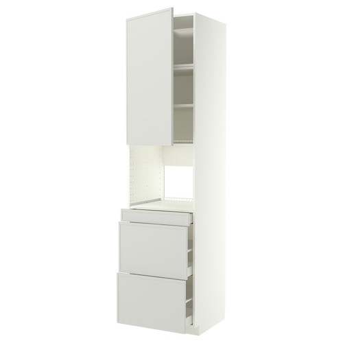 METOD/MAXIMERA Hi cab f micro combi w door/3 drwrs, white/Aspudden light grey, 60x60x240 cm