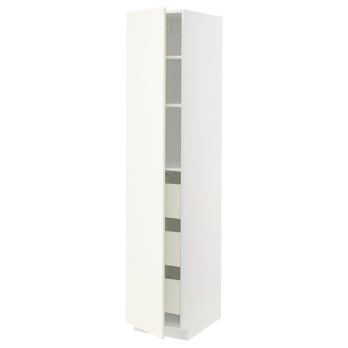 METOD / MAXIMERA High cabinet with drawers, white/Vallstena white, 40x60x200 cm