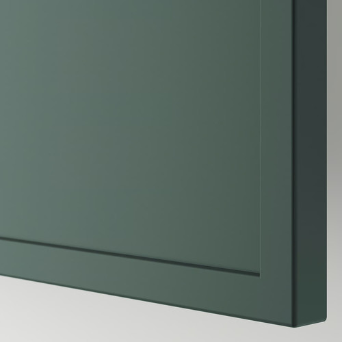 BESTÅ TV bench with doors, white/Krukmakare dark grey-green, 120x42x74 cm