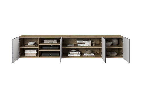 Wall-Mounted TV Cabinet with Shelves Asha 200 cm, artisan/rivier stone mat