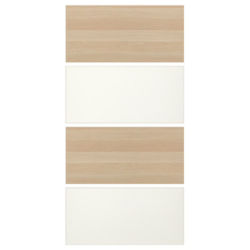 MEHAMN 4 panels for sliding door frame, white stained oak effect, white, 100x201 cm