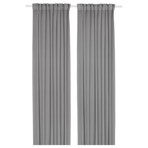 STENFRÖ Sheer curtains, 1 pair, grey/with heading tape, 145x300 cm