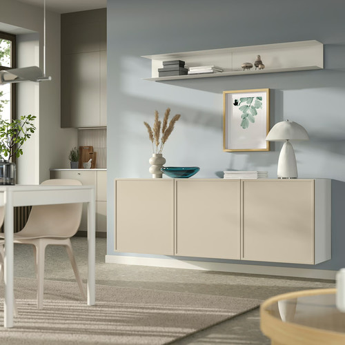 BESTÅ Wall-mounted cabinet combination, white/Krukmakare beige, 180x42x64 cm