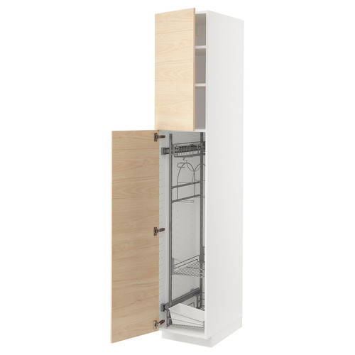 METOD High cabinet with cleaning interior, white/Askersund light ash effect, 40x60x220 cm