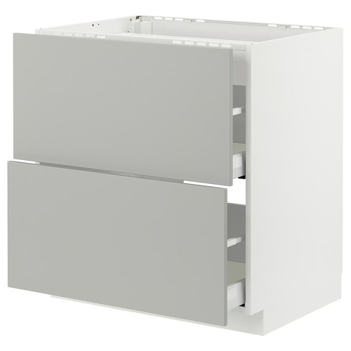 METOD / MAXIMERA Base cab f hob/2 fronts/2 drawers, white/Havstorp light grey, 80x60 cm